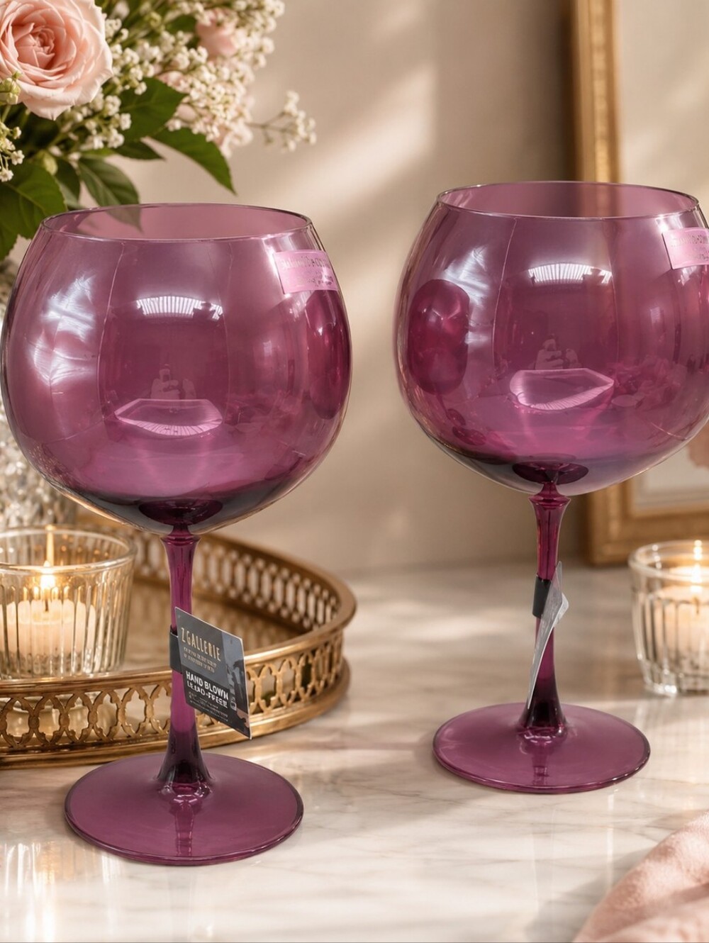 Thyme & Table Magenta Sphere Wine Glasses, Set of 2, NWT